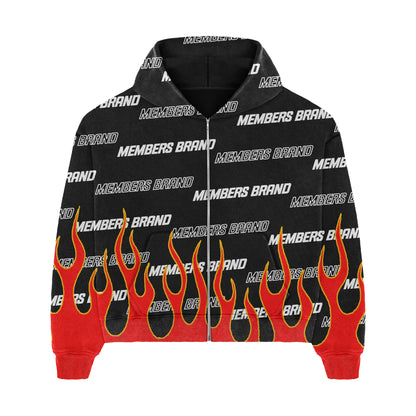 Black members hoodie Red Flames with yellow trim