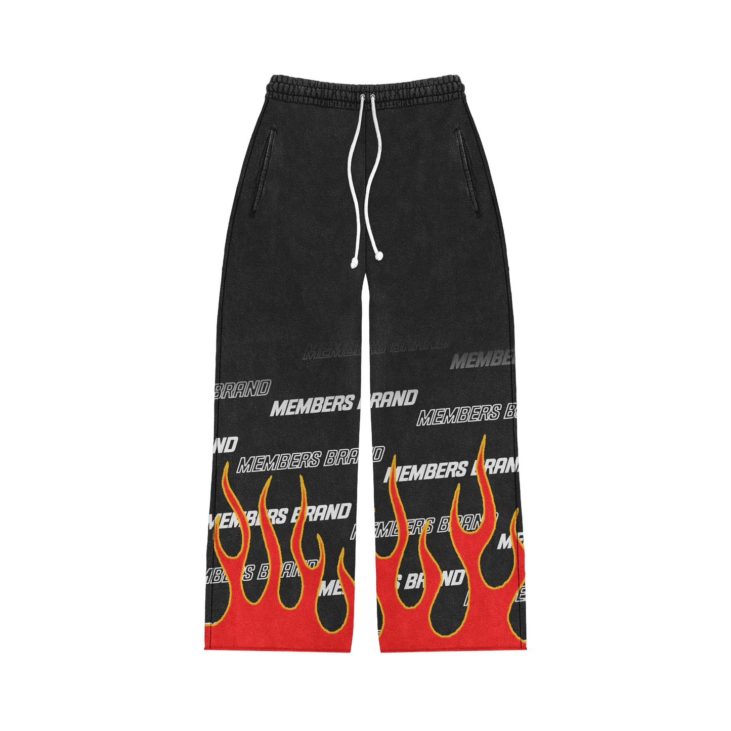 Black members sweats Red Flames with yellow trim