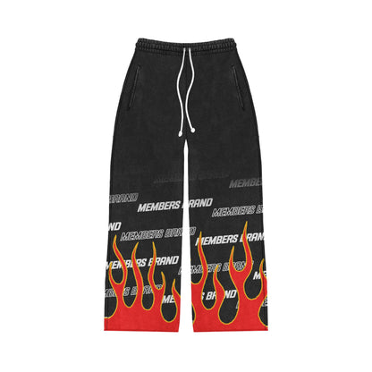Black members sweats Red Flames with yellow trim