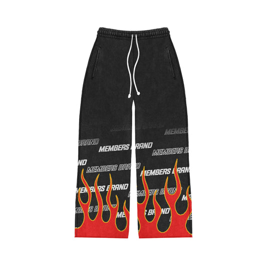 Black members sweats Red Flames with yellow trim