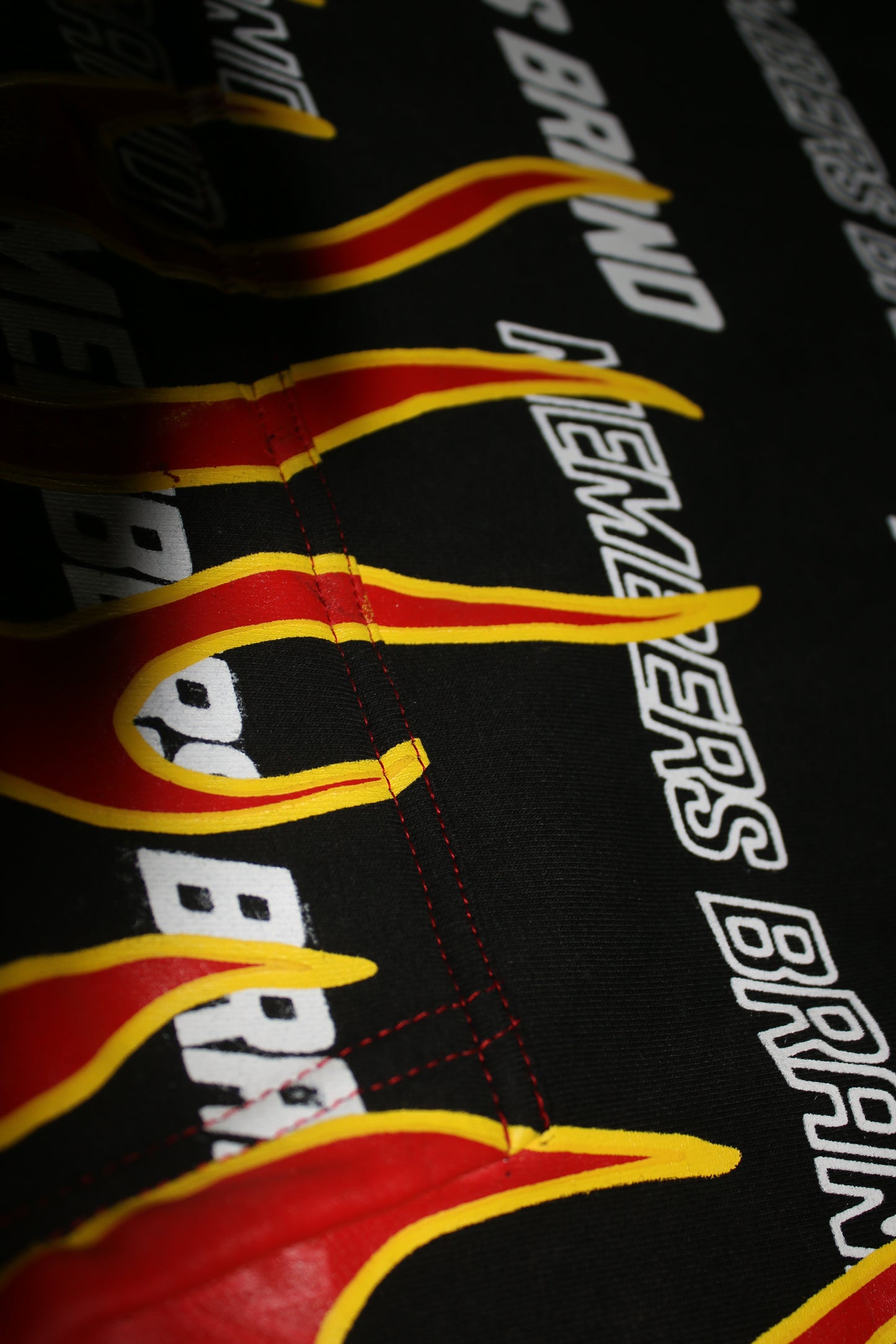 Black members hoodie Red Flames with yellow trim