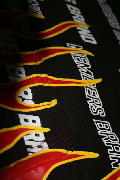 Black members hoodie Red Flames with yellow trim